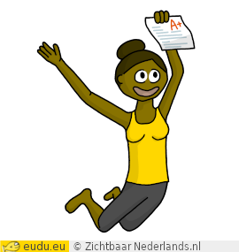 Een meisje heeft een A+ gehaald voor een examen.