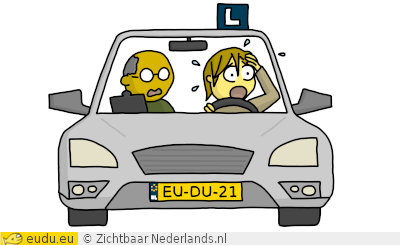Een meisje heeft veel stress tijdens haar rijles.