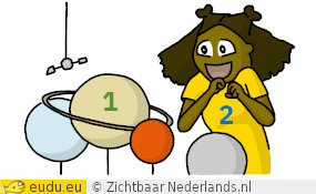 Iemand die enthousiast naar planeten kijkt.