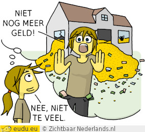 Iemand met te veel geld: een huis dat overstroomt van het geld.