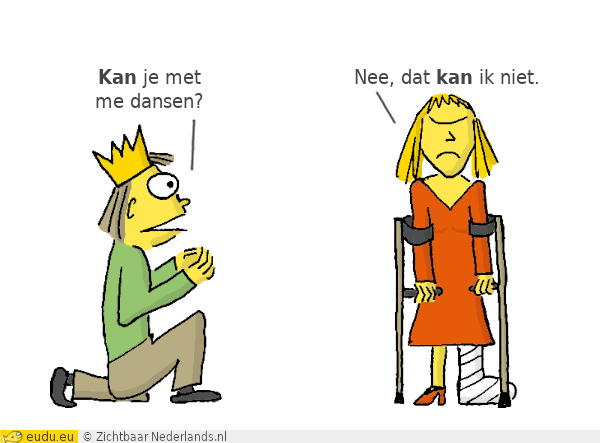 Prins: Kan je met me dansen? - Princes met een gebroken been: Nee, dat kan ik niet.
