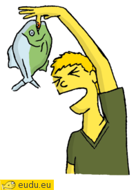 Een piranha die een jongen bijt.