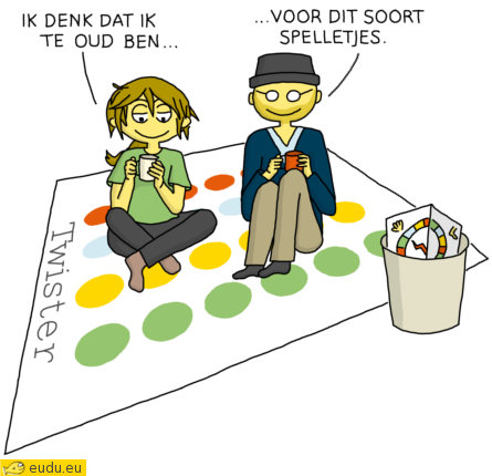 twee mensen die thee drinken en zijn gestopt met twister spelen